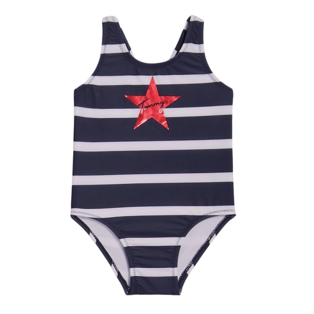 Tommy Hilfiger Baby Girl One Piece Striped Swimsuit Size 12m Navy & White